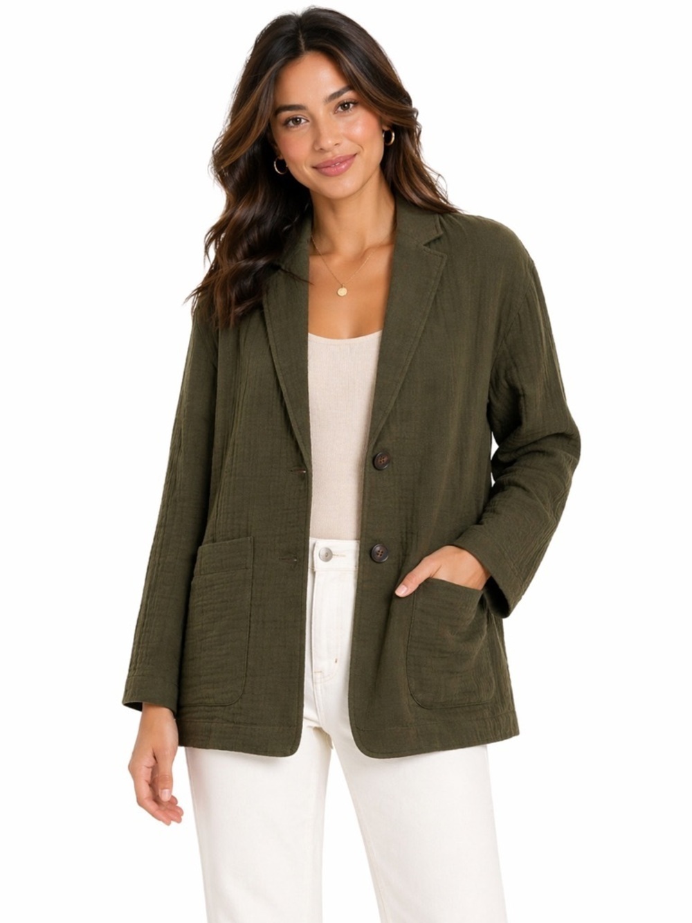 Madewell Olive Green Lightspun Dorset Slouchy Long Sleeve Olive Green Blazer XS